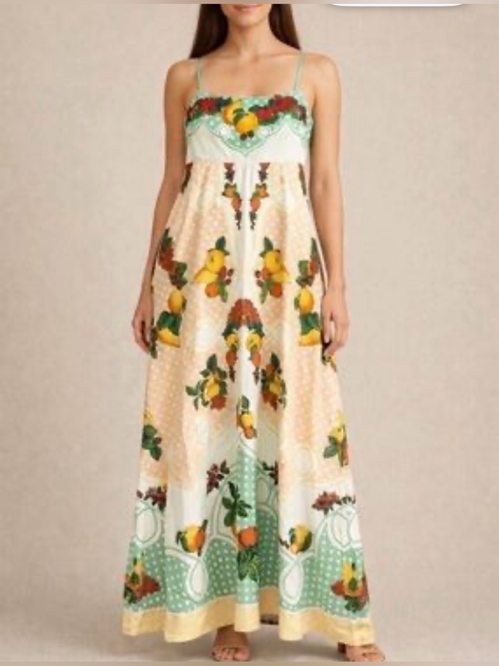 House of Harlow 1960 Caroline Costas 55% linen Large Fruit-Print Midi Dress